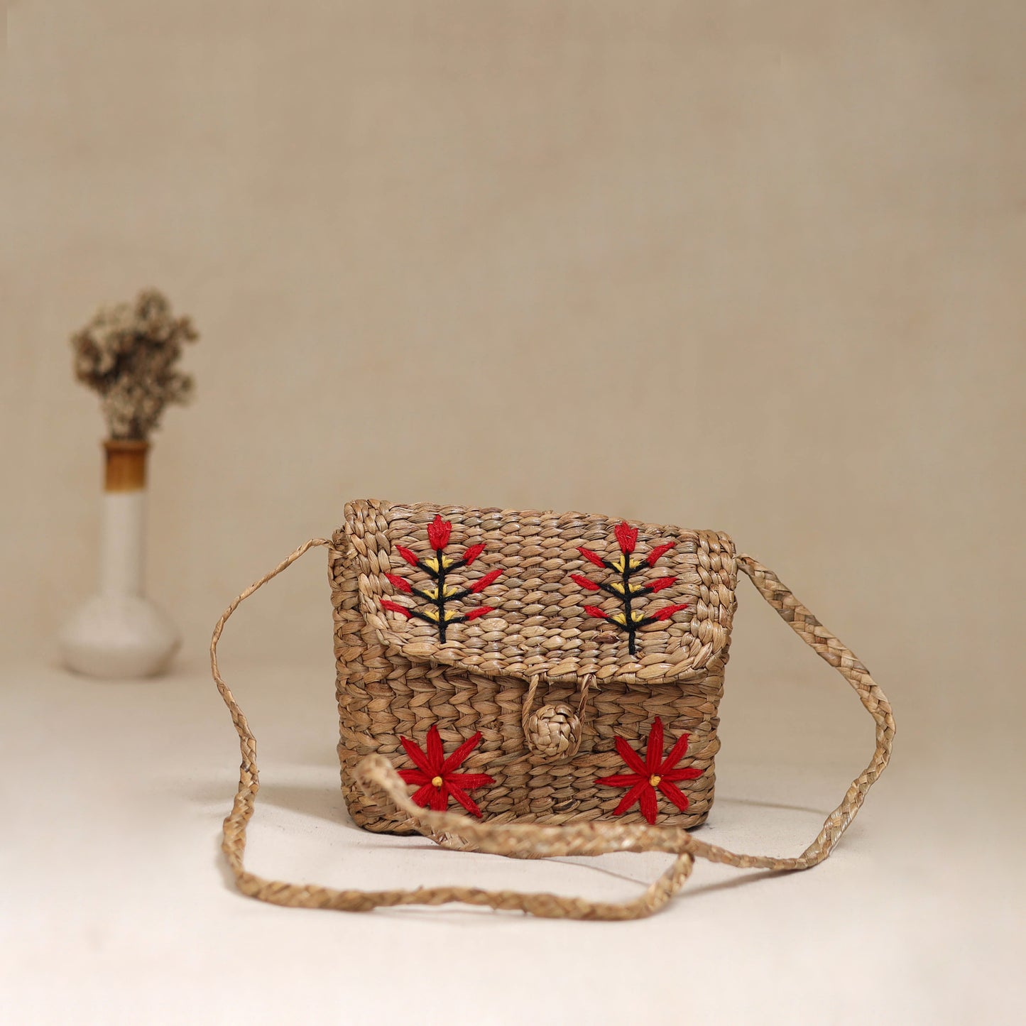 Handcrafted Natural Water Hyacinth Hand Embroidered Sling Bag 04