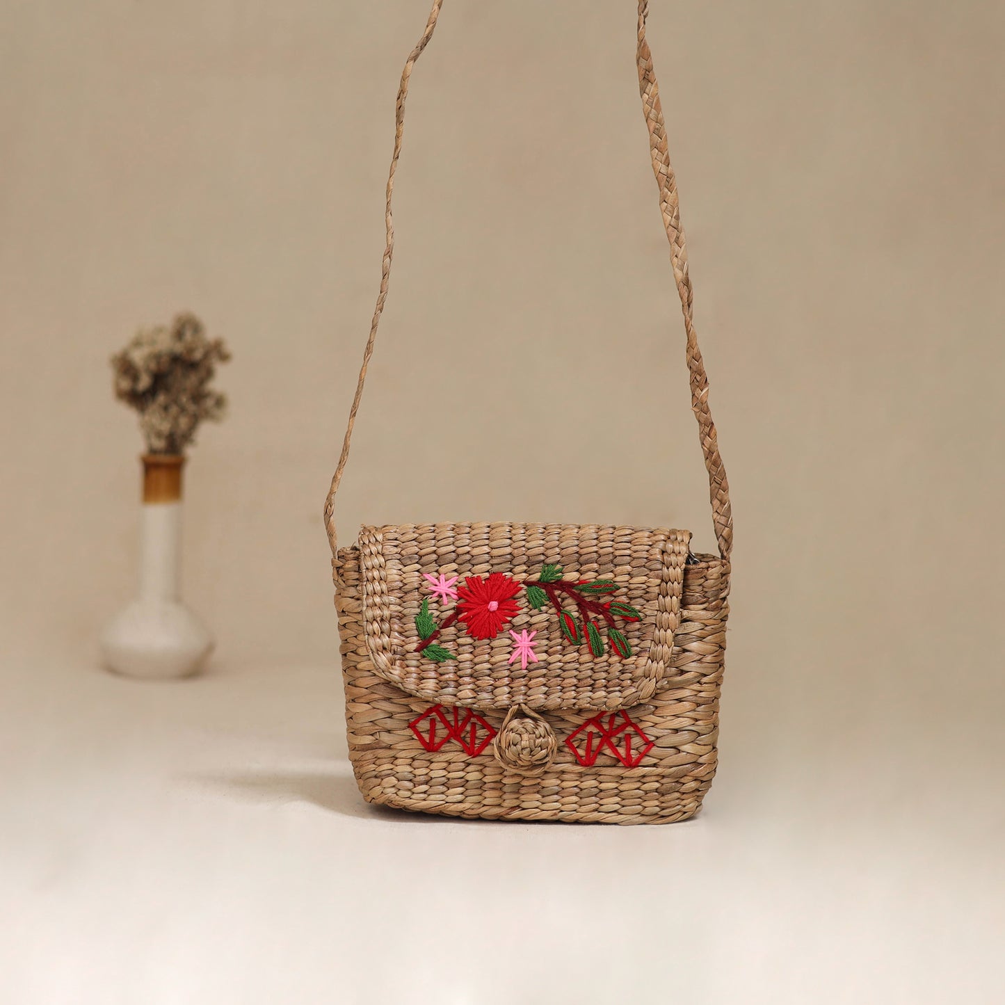 Handcrafted Natural Water Hyacinth Hand Embroidered Sling Bag 05