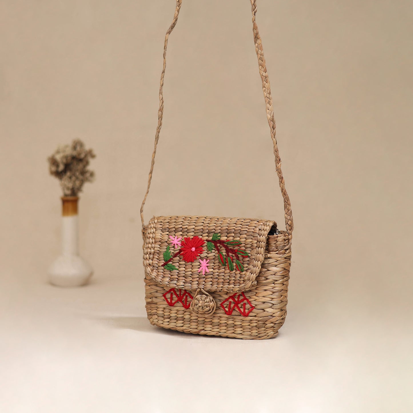Handcrafted Natural Water Hyacinth Hand Embroidered Sling Bag 05
