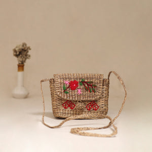 Beige - Handcrafted Natural Water Hyacinth Hand Embroidered Sling Bag 05