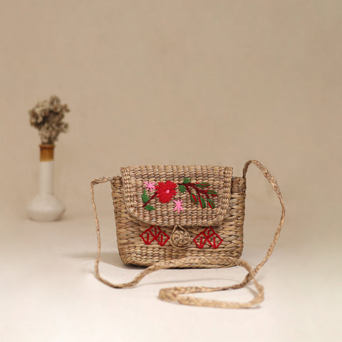 Handcrafted Natural Water Hyacinth Hand Embroidered Sling Bag 05