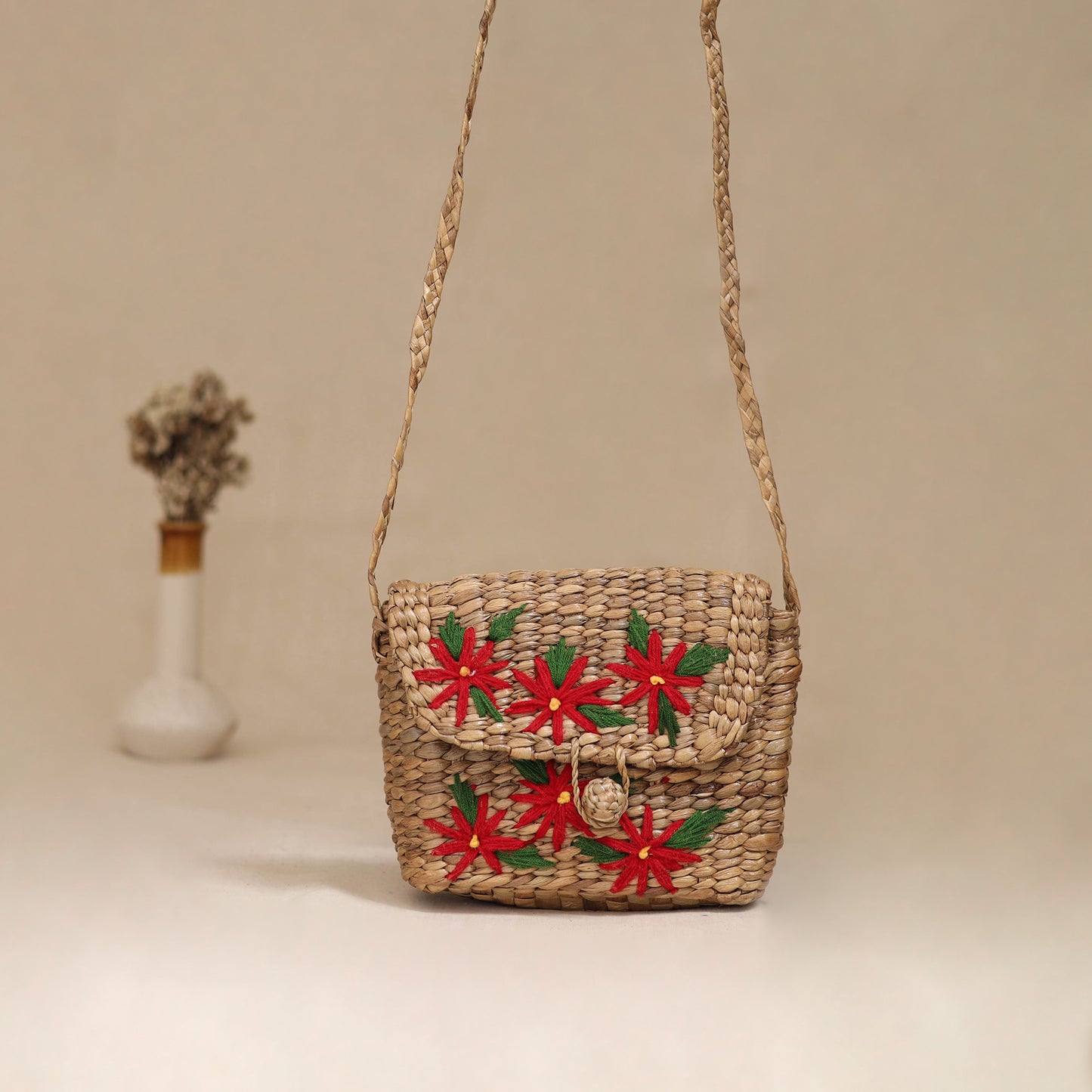 Handcrafted Natural Water Hyacinth Hand Embroidered Sling Bag 06