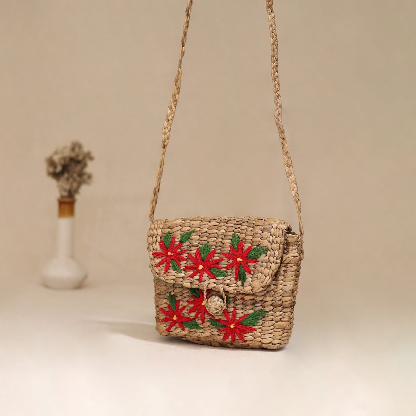 Handcrafted Natural Water Hyacinth Hand Embroidered Sling Bag 06
