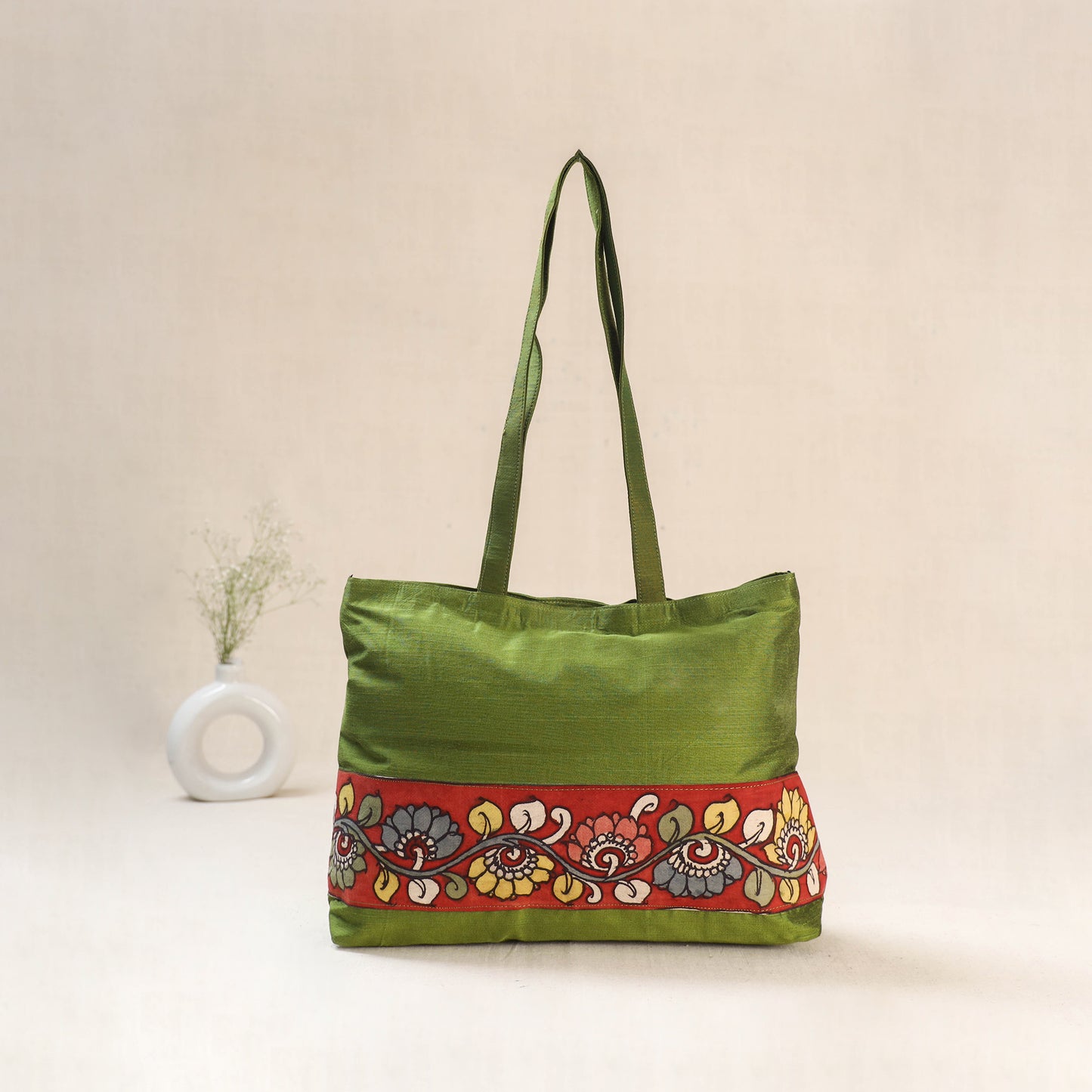 Green - Srikalahasti Kalamkari Handpainted Shoulder Bag 14