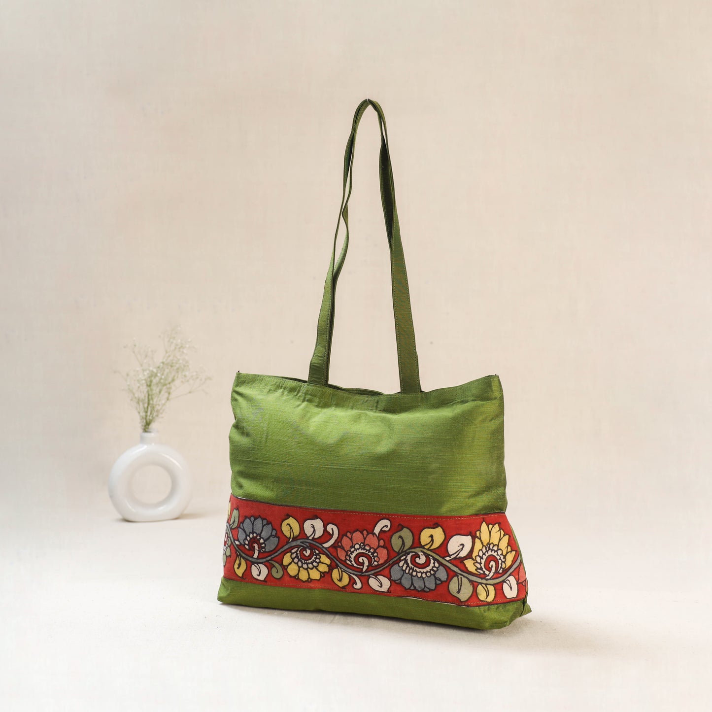 Green - Srikalahasti Kalamkari Handpainted Shoulder Bag 14