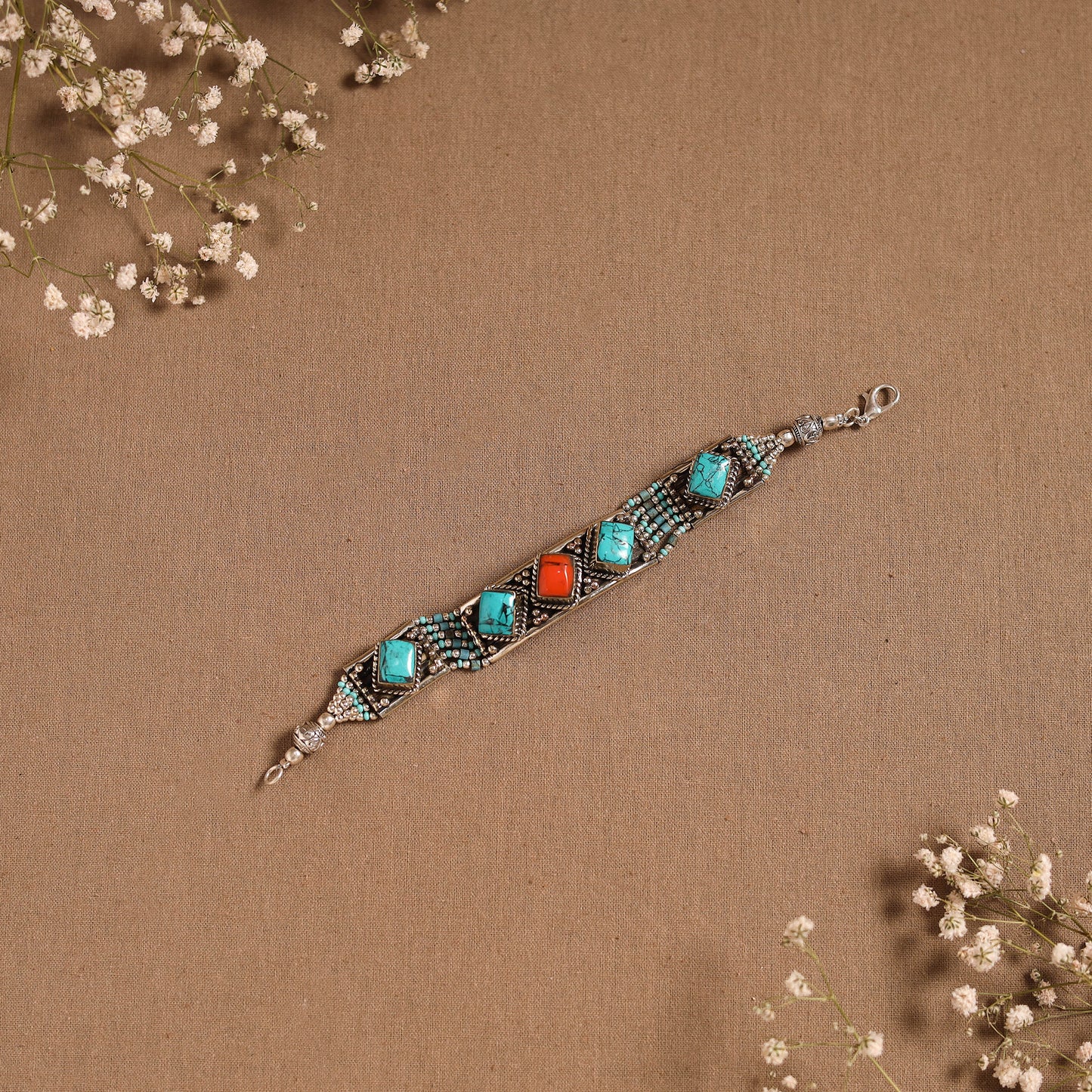 Blue - ethnic tribal tibetan metal bracelet from himalaya