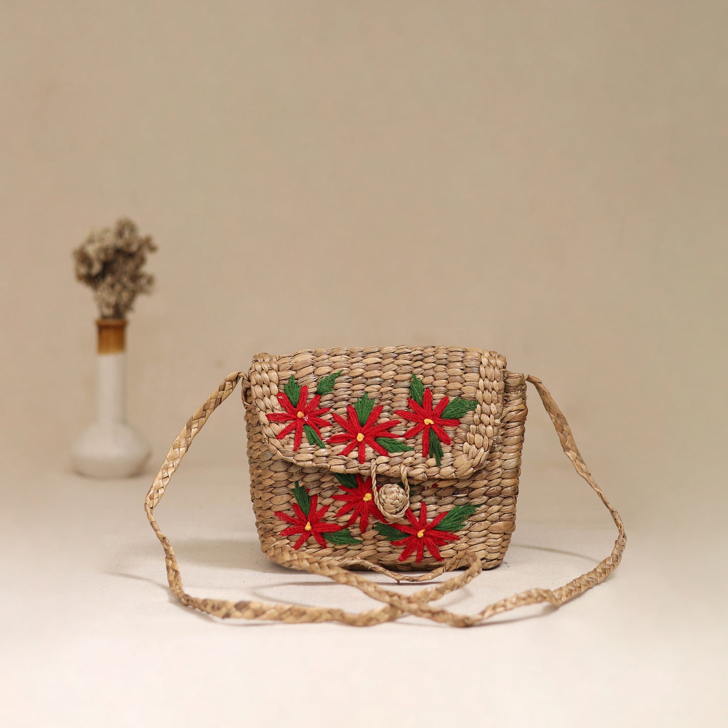 Handcrafted Natural Water Hyacinth Hand Embroidered Sling Bag 06