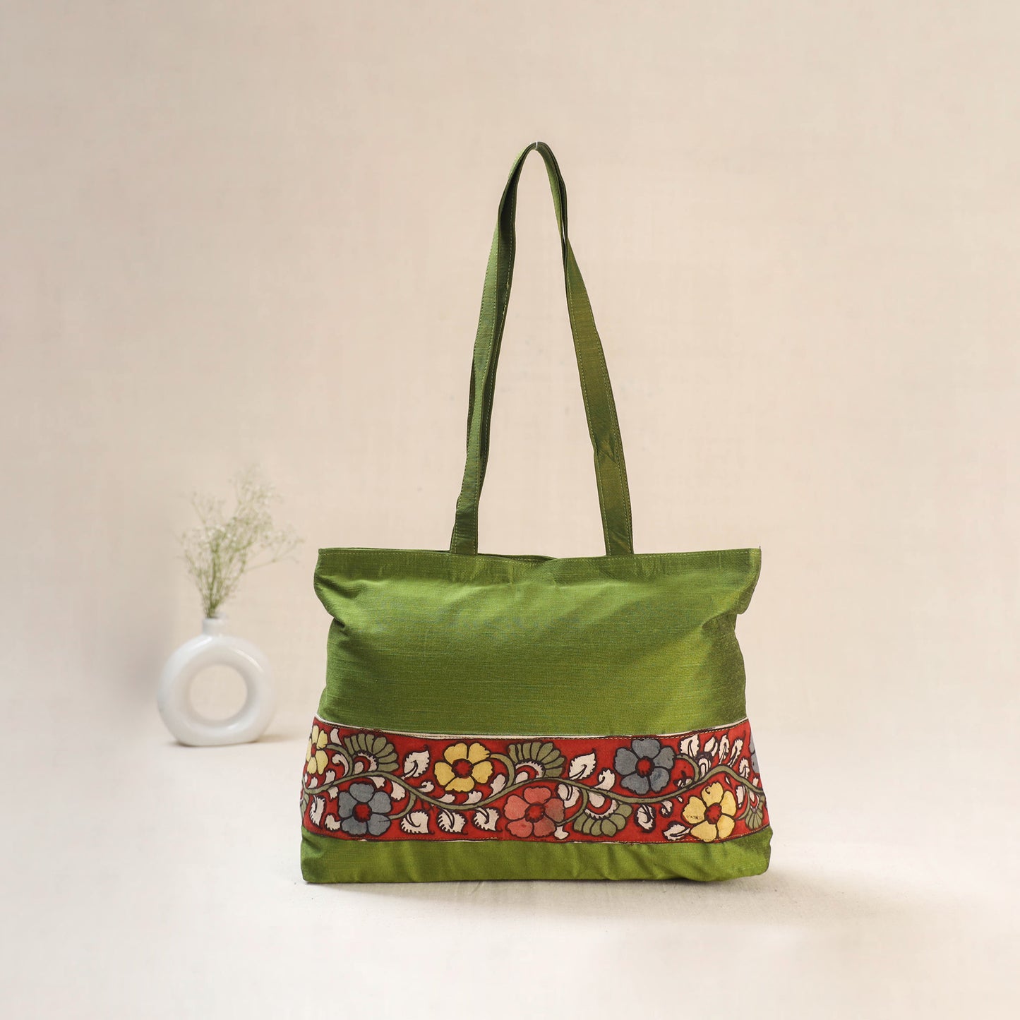 Green - Srikalahasti Kalamkari Handpainted Shoulder Bag 15