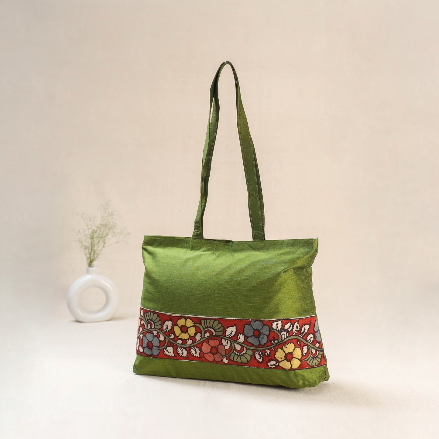 Green - Srikalahasti Kalamkari Handpainted Shoulder Bag 15