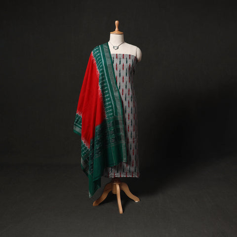 Pochampally Ikat Woven 2pc Cotton Unstitched Dress Material Kurta Set with Jewellery 18