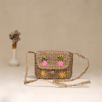 Handcrafted Natural Water Hyacinth Hand Embroidered Sling Bag 07