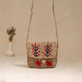 Handcrafted Natural Water Hyacinth Hand Embroidered Sling Bag 08
