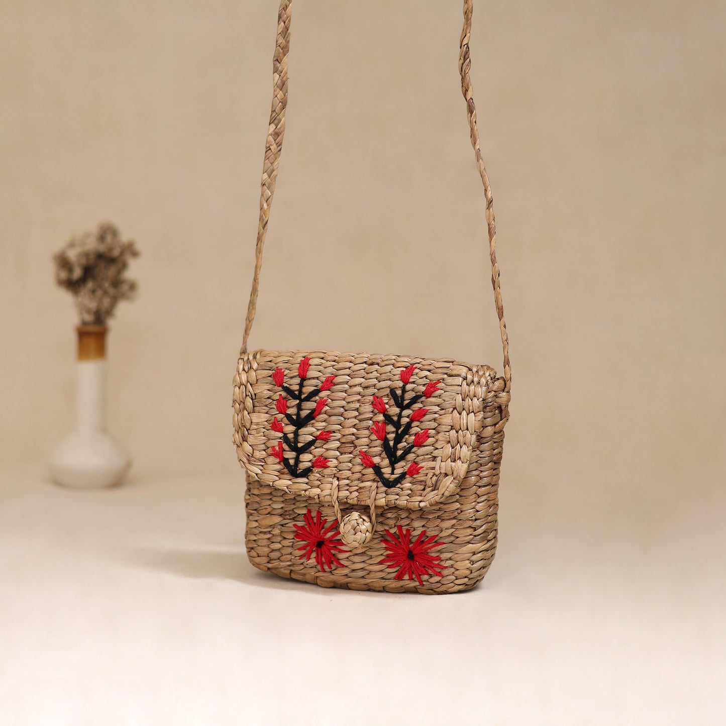 Handcrafted Natural Water Hyacinth Hand Embroidered Sling Bag 08