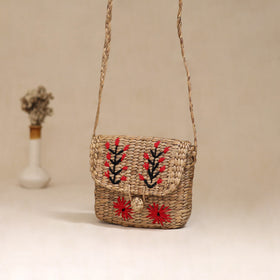 Handcrafted Natural Water Hyacinth Hand Embroidered Sling Bag 08