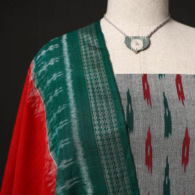 Pochampally Ikat Woven 2pc Cotton Unstitched Dress Material Kurta Set with Jewellery 18
