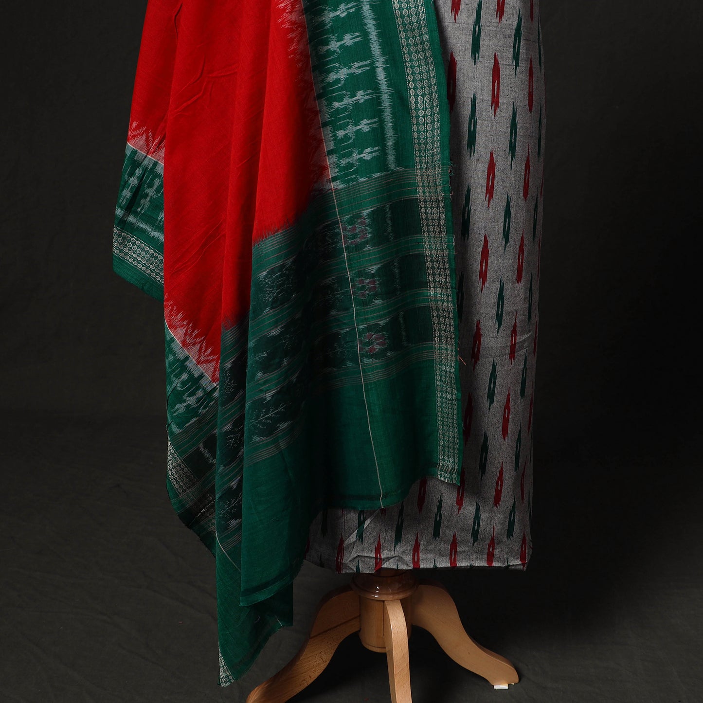 Pochampally Ikat Woven 2pc Cotton Unstitched Dress Material Kurta Set with Jewellery 18