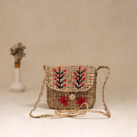 Handcrafted Natural Water Hyacinth Hand Embroidered Sling Bag 08