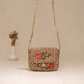 Handcrafted Natural Water Hyacinth Hand Embroidered Sling Bag 09