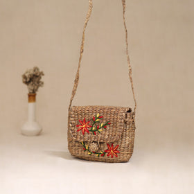 Handcrafted Natural Water Hyacinth Hand Embroidered Sling Bag 09