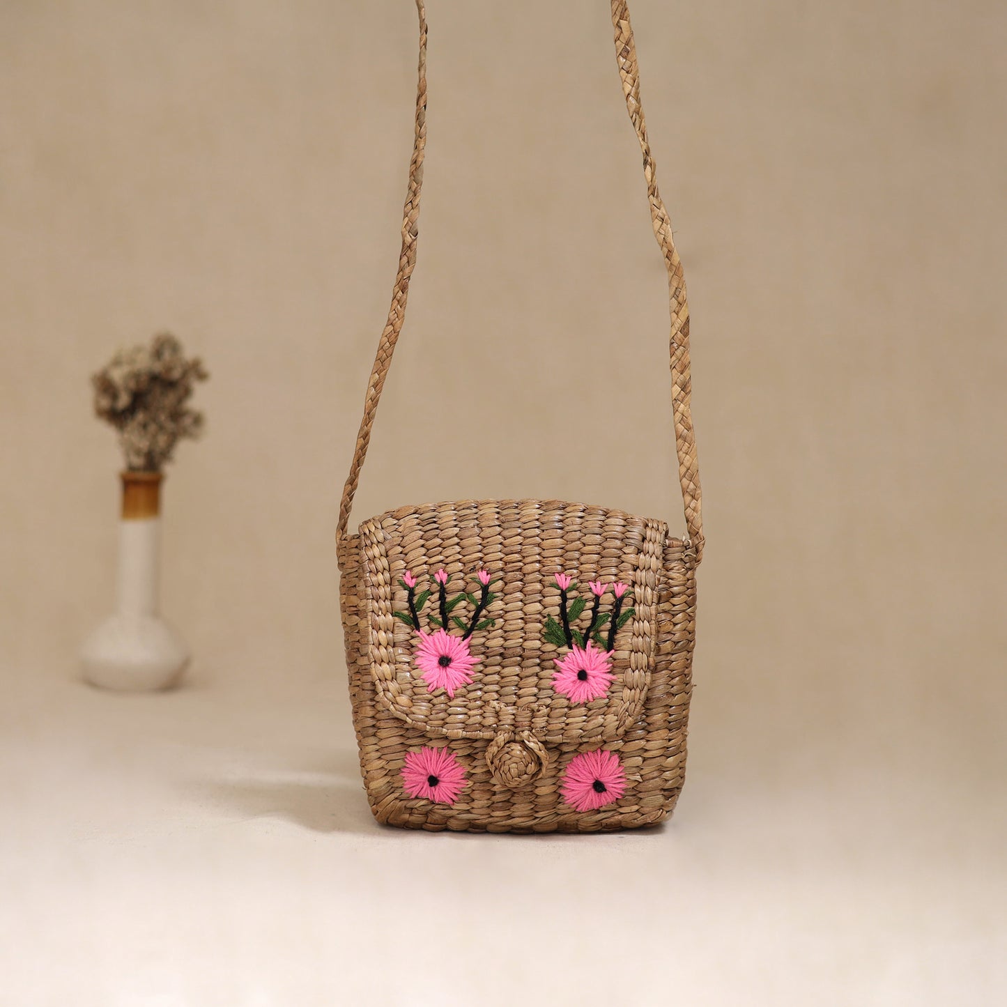 Handcrafted Natural Water Hyacinth Hand Embroidered Sling Bag 10