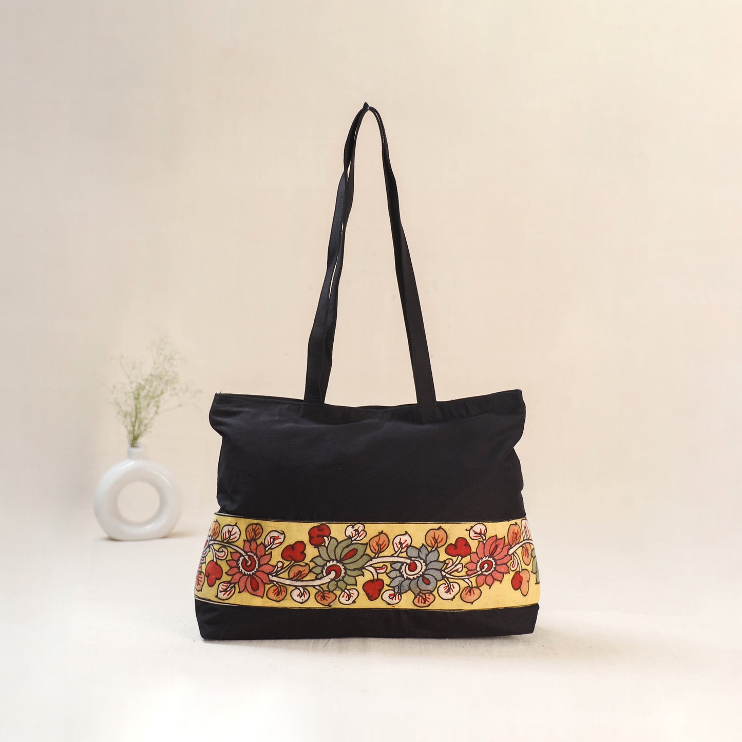 Black - Srikalahasti Kalamkari Handpainted Shoulder Bag 19