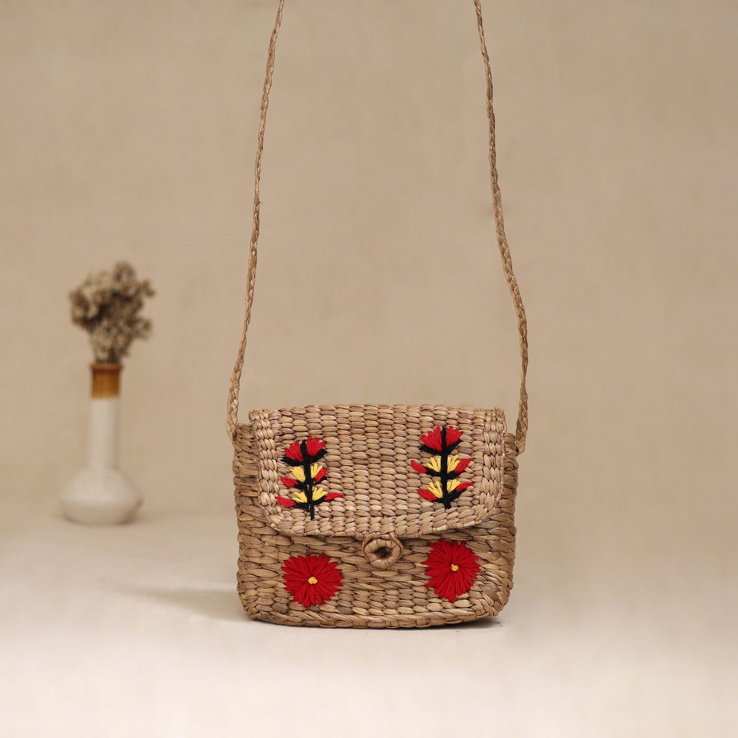 Handcrafted Natural Water Hyacinth Hand Embroidered Sling Bag 11
