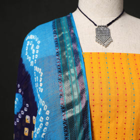 Jacquard Woven 2pc Cotton Unstitched Dress Material Kurta Set with Jewellery 20