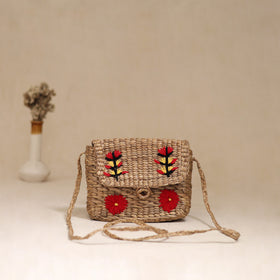 Handcrafted Natural Water Hyacinth Hand Embroidered Sling Bag 11
