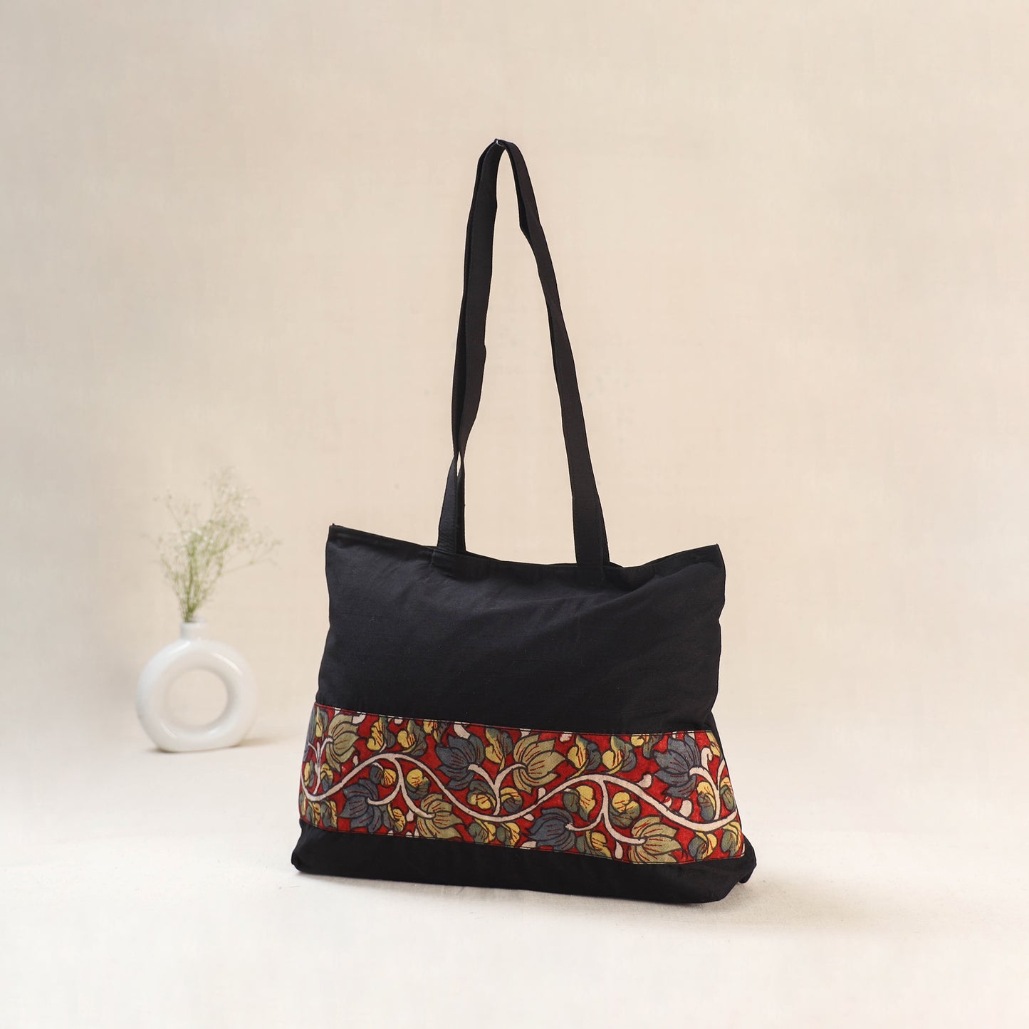 Black - Srikalahasti Kalamkari Handpainted Shoulder Bag 21