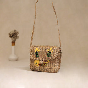 Handcrafted Natural Water Hyacinth Hand Embroidered Sling Bag 12