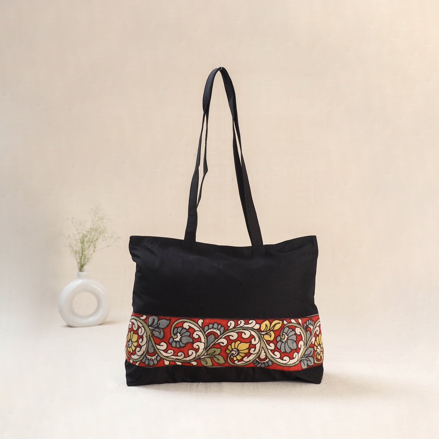 Black - Srikalahasti Kalamkari Handpainted Shoulder Bag 22