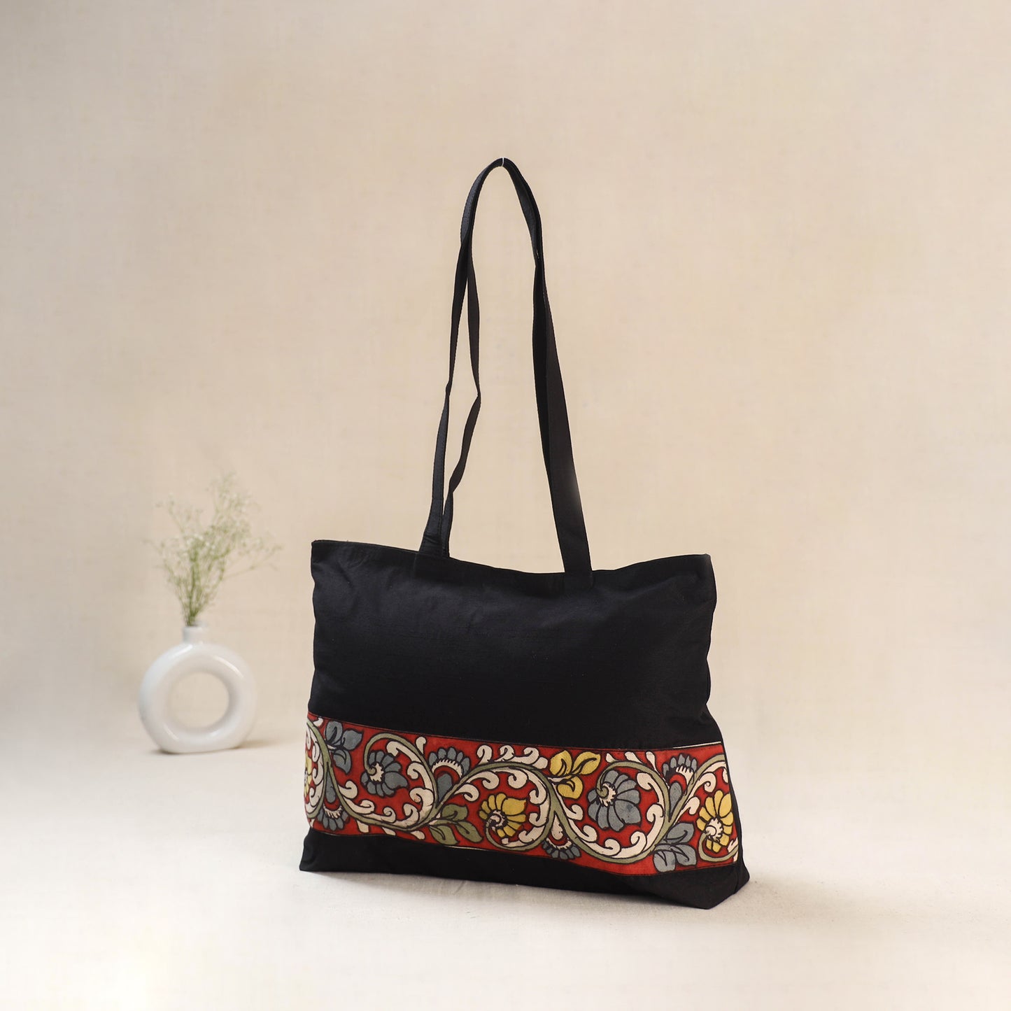 Black - Srikalahasti Kalamkari Handpainted Shoulder Bag 22