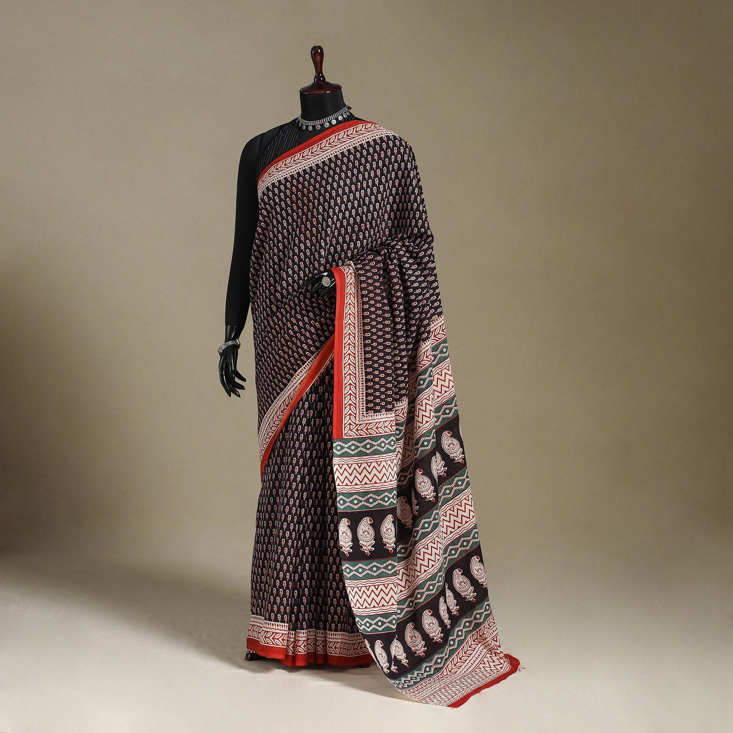 Black Mul Cotton Block Print Bagru Saree