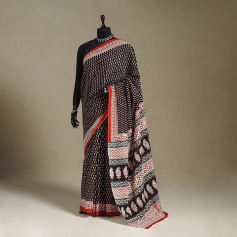 Black Mul Cotton Block Print Bagru Saree