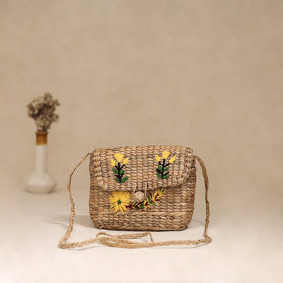 Handcrafted Natural Water Hyacinth Hand Embroidered Sling Bag 12