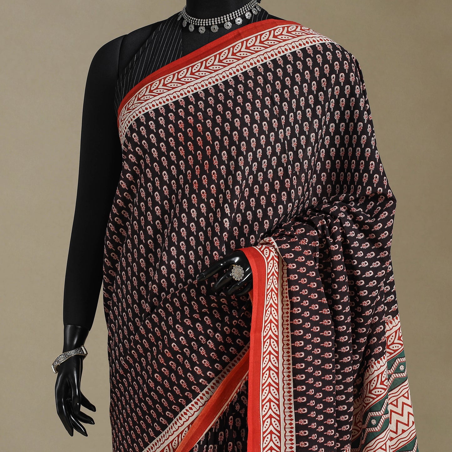 Black Mul Cotton Block Print Bagru Saree