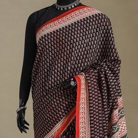 Black Mul Cotton Block Print Bagru Saree