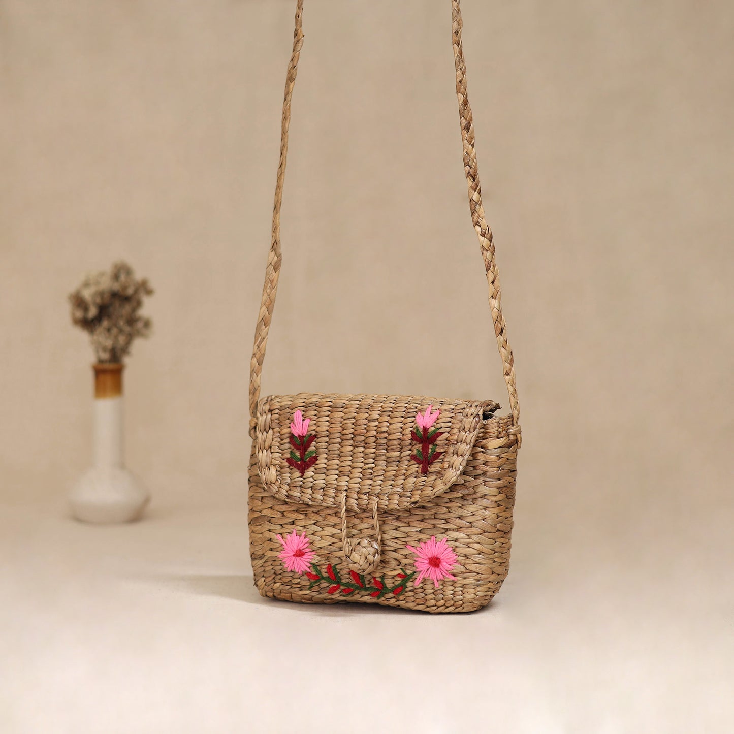 Handcrafted Natural Water Hyacinth Hand Embroidered Sling Bag 13