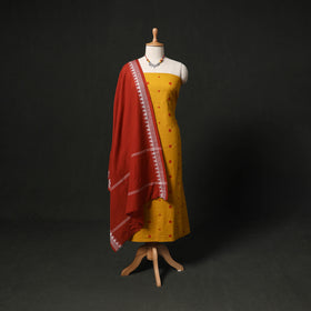 Jacquard Woven 2pc Cotton Unstitched Dress Material Kurta Set with Jewellery 21