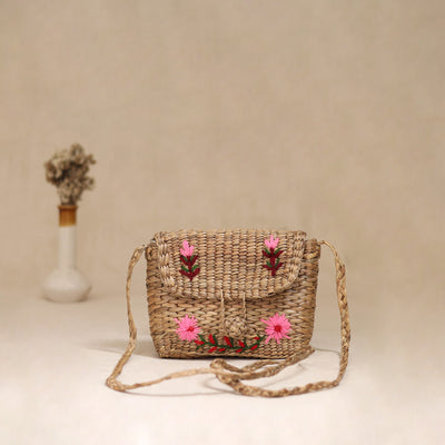 Handcrafted Natural Water Hyacinth Hand Embroidered Sling Bag 13