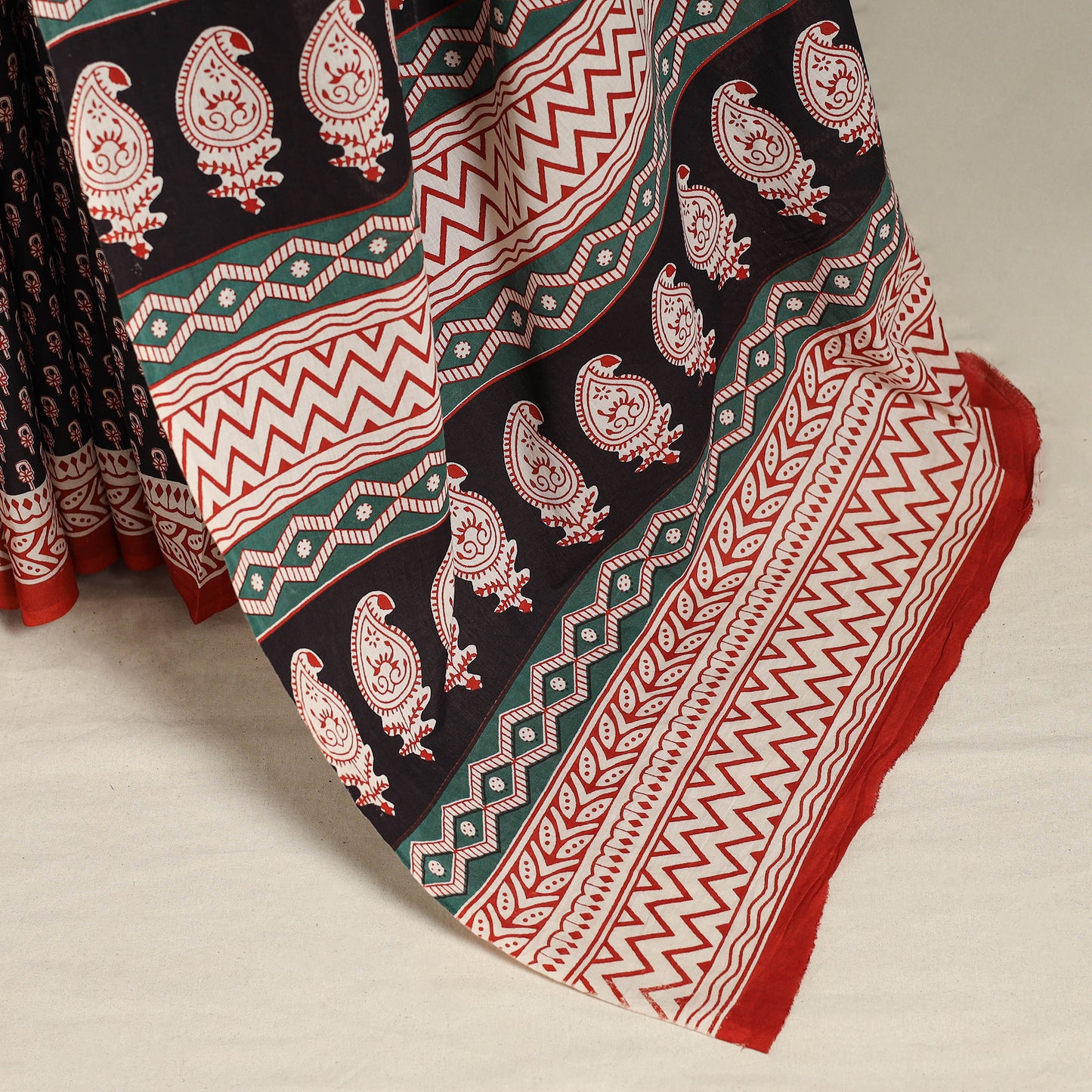 Black Mul Cotton Block Print Bagru Saree