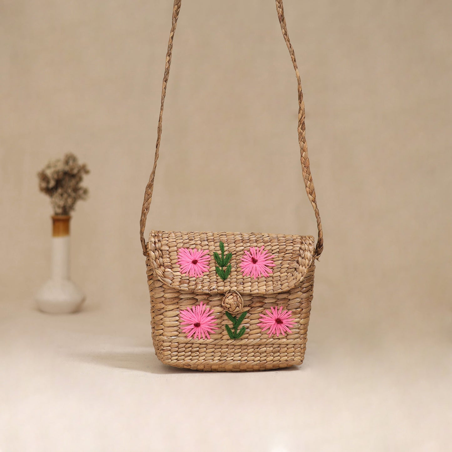 Handcrafted Natural Water Hyacinth Hand Embroidered Sling Bag 14