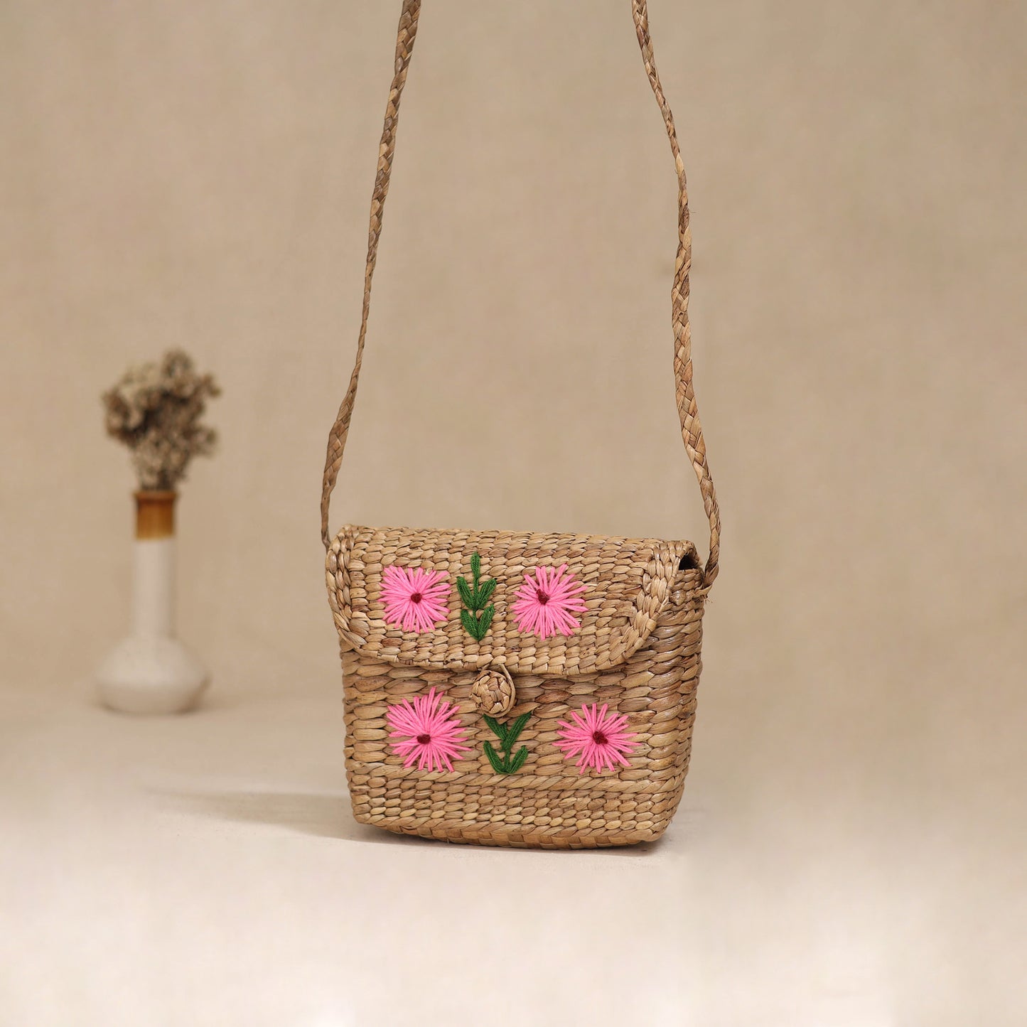 Handcrafted Natural Water Hyacinth Hand Embroidered Sling Bag 14