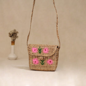 Handcrafted Natural Water Hyacinth Hand Embroidered Sling Bag 14