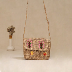 Handcrafted Natural Water Hyacinth Hand Embroidered Sling Bag 15