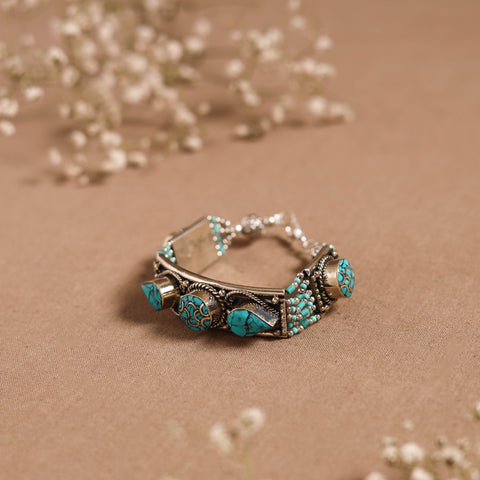 Blue - ethnic tribal tibetan metal bracelet from himalaya