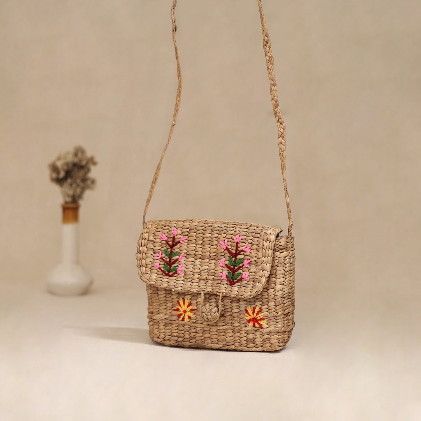 Handcrafted Natural Water Hyacinth Hand Embroidered Sling Bag 15