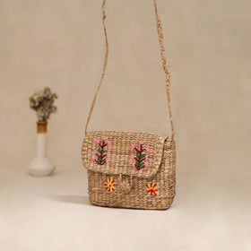Handcrafted Natural Water Hyacinth Hand Embroidered Sling Bag 15