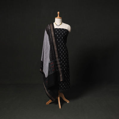 Pochampally Ikat Woven 2pc Cotton Unstitched Dress Material Kurta Set with Jewellery 22