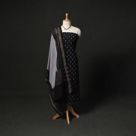 Pochampally Ikat Woven 2pc Cotton Unstitched Dress Material Kurta Set with Jewellery 22
